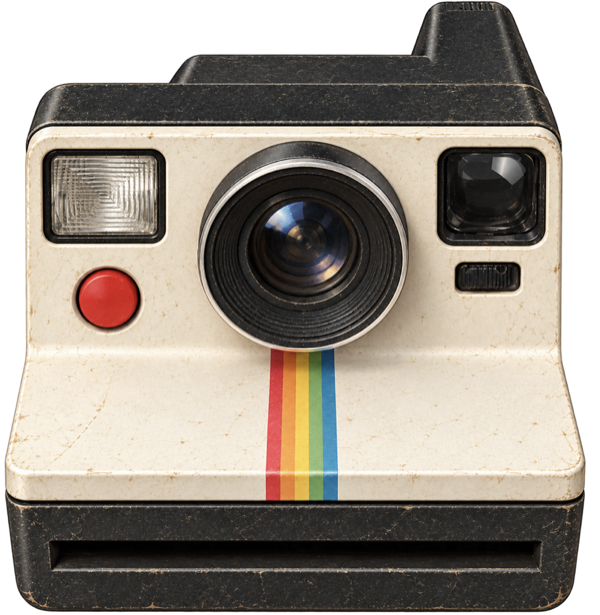 Vintage instant camera with a rainbow stripe